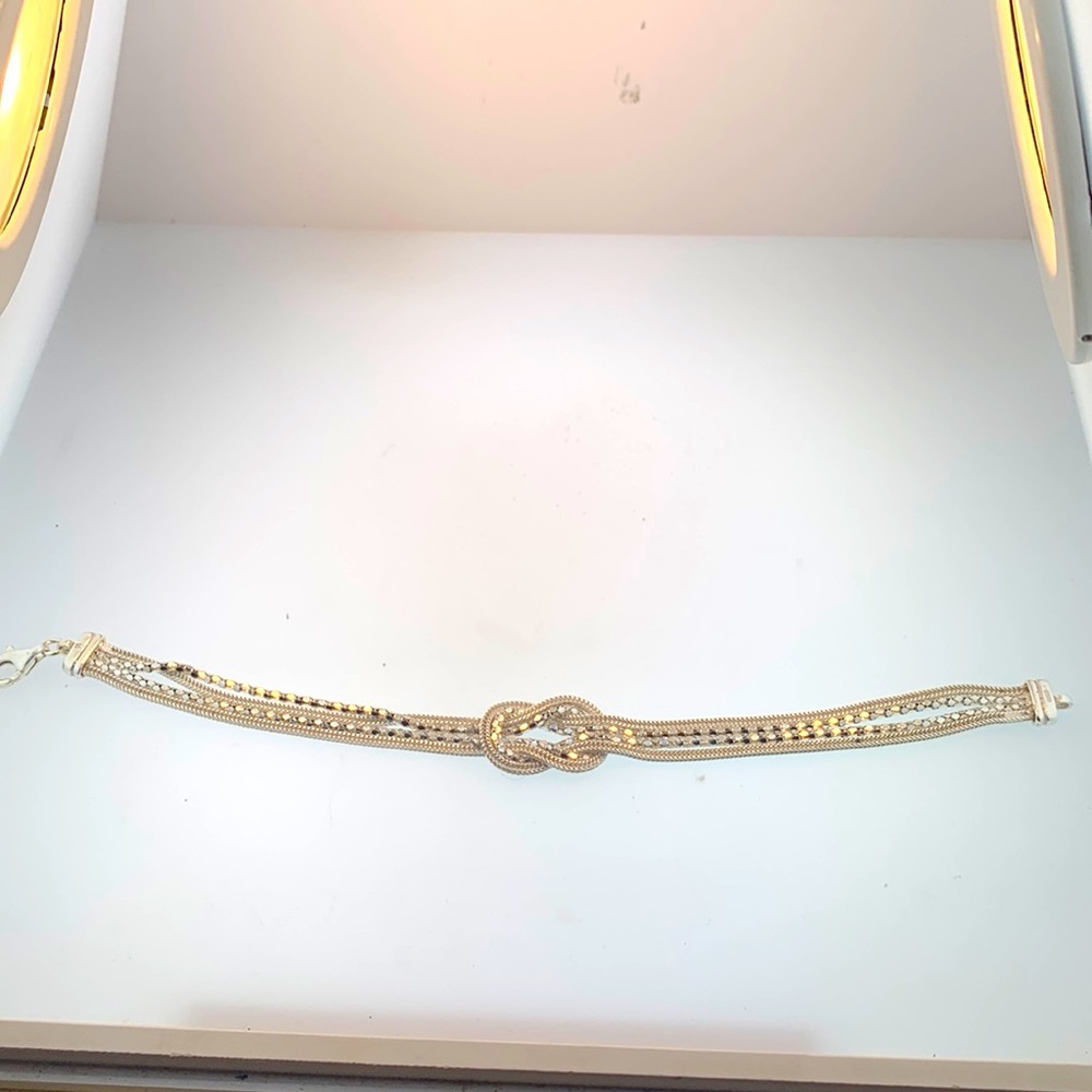 Sterling silver diamond cut multi link knot bracelet, 7”L, gently worn - Picture 1 of 7
